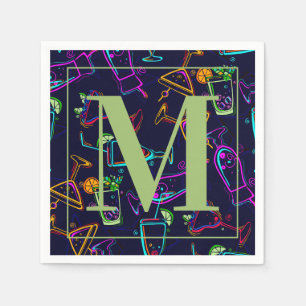 Serviette En Papier Cocktails d'alcool mélangé moderne Happy Hour Mono