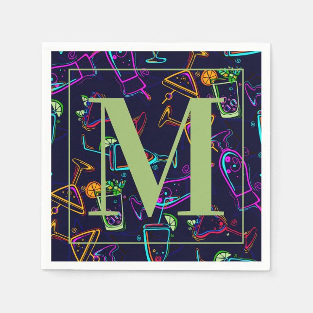 Serviette En Papier Cocktails d'alcool mélangé moderne Happy Hour Mono (Devant)