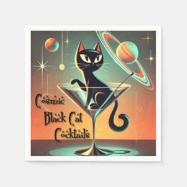 Serviette En Papier Cocktails de chat noir cosmique futuriste atomique