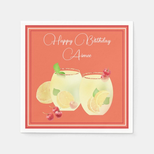 Serviette En Papier Cocktails de Fruits Joyeux Anniversaire Serviette  (Devant)