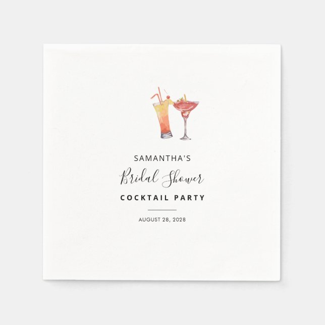 Serviette En Papier Cocktails Élégants Fête des mariées aquarelle (Devant)