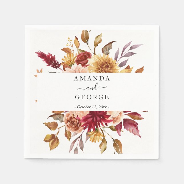 Serviette En Papier Cocktails Mariages fleuris automnaux (Devant)