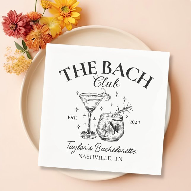 Serviette En Papier Cocktails Rétro Le Bach Club Bachelorette Party (Créateur téléchargé)