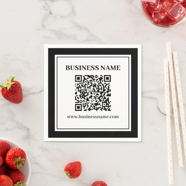 Serviette En Papier Code QR professionnel | Noir & Blanc (En situation)