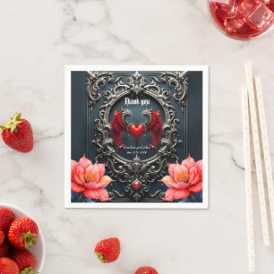 Serviette En Papier Cœur à l'aile cramoisie  Romance gothique Élégant 
