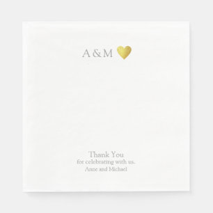 Serviette En Papier Coeur d'amour chic Merci Mariage sur blanc