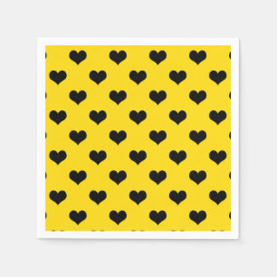 Serviette En Papier Coeur d'amour noir sur Arrière - plan jaune