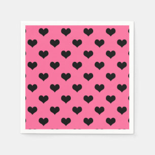Serviette En Papier Coeur d'amour noir sur Arrière - plan rose