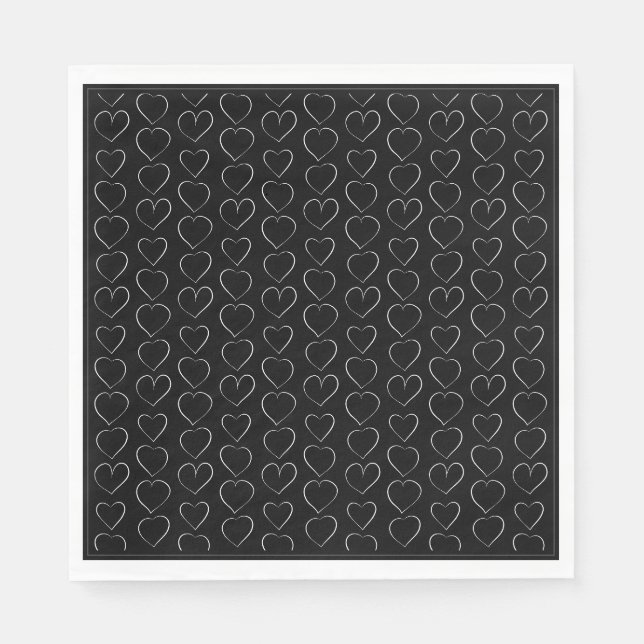 SERVIETTE EN PAPIER COEUR D'AMOUR ROMANTIQUE NAPKIN NOIR (Devant)
