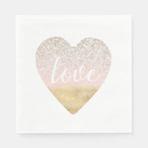 Serviette En Papier Coeur d'amour rose et rouge-or