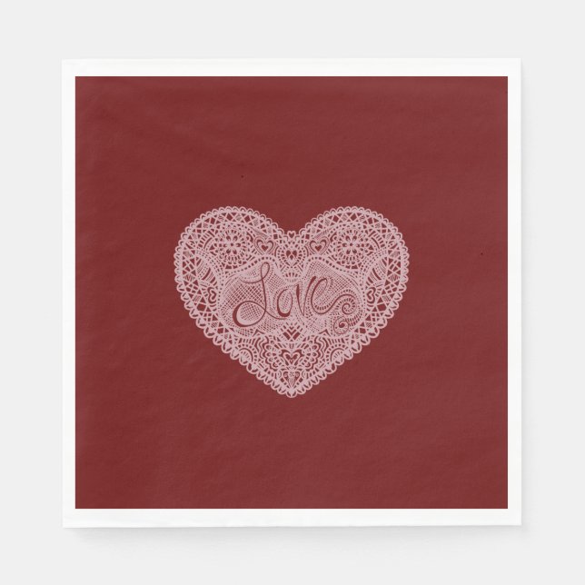 Serviette En Papier Coeur d'amour rose rouge (Devant)