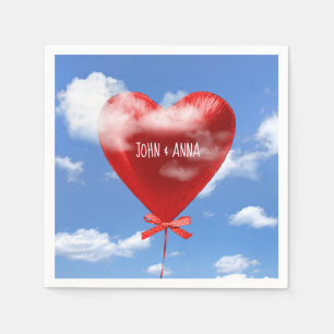 Serviette En Papier coeur de ballon rouge dans les nuages pour l'anniv