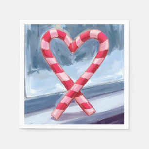 Serviette En Papier Cœur de bonbon de Noël Aquarelle Fêtes
