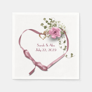 Serviette En Papier Coeur de ruban rose avec Rose