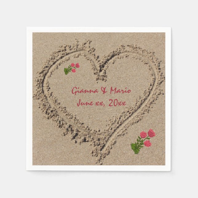 Serviette En Papier Coeur de sable et Rose (Devant)