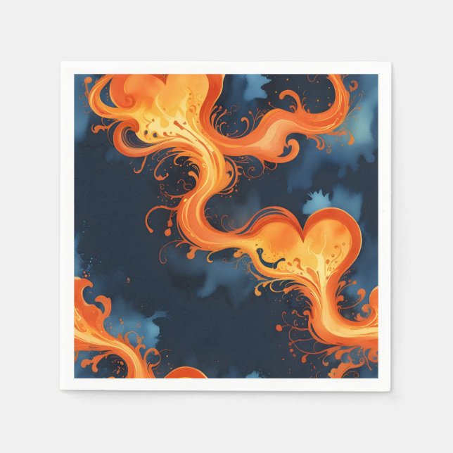 Serviette En Papier Coeur des Flammes Feu & Ciels (Devant)