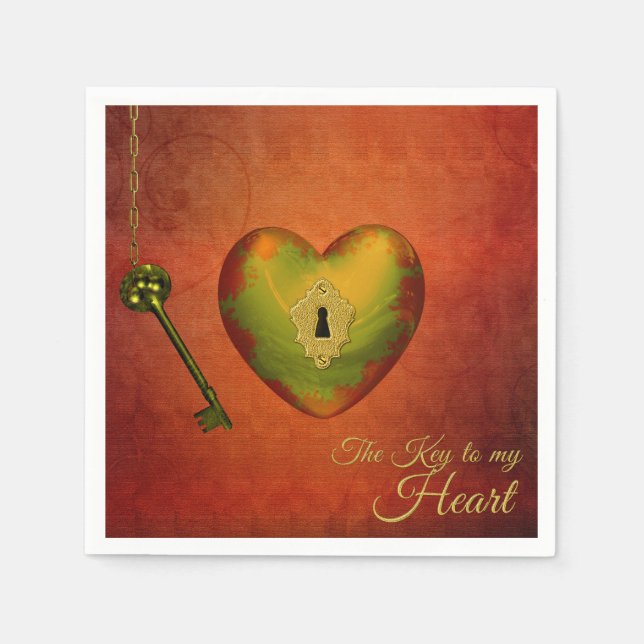 Serviette En Papier Coeur d'or avec clé (Devant)