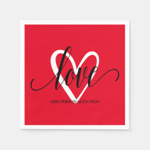 Serviette En Papier Cœur Élégant Minimal sur Fond Rouge