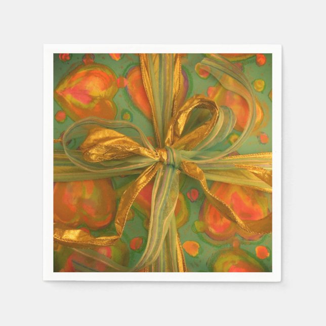 Serviette En Papier Coeur et arc rouge et vert présente serviette (Devant)