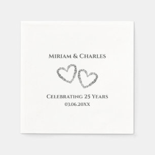 Serviette En Papier Coeur moderne élégant personnalisé 25e anniversair