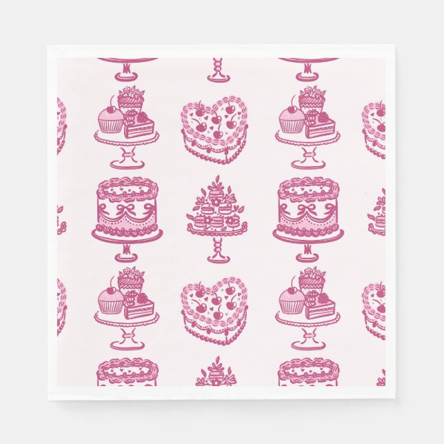 Serviette En Papier Coeur rose rétro Coquette gâteau cerise Valentines (Devant)