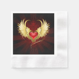 Serviette En Papier Coeur rouge avec ailes d'or