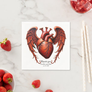 Serviette En Papier Coeur rouge gothique avec Rose - Romantique foncé