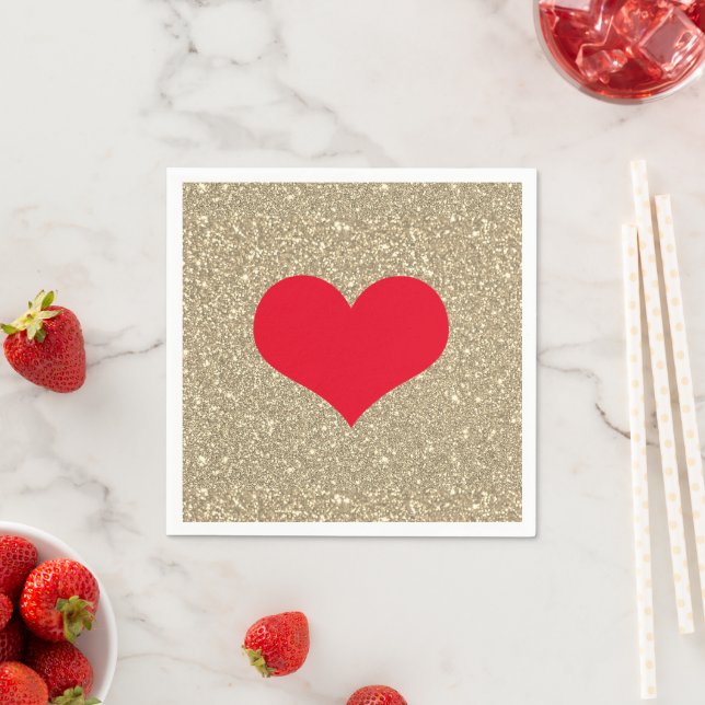 Serviette En Papier Cœur Rouge Mignon Saint-Valentin Rustique Paillett (En situation)