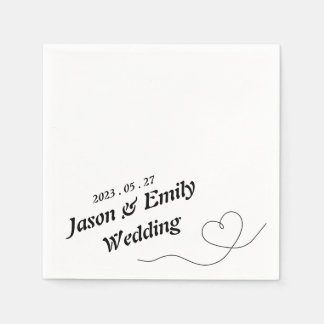 Serviette En Papier Coeur simple avec nom Mariage serviettes
