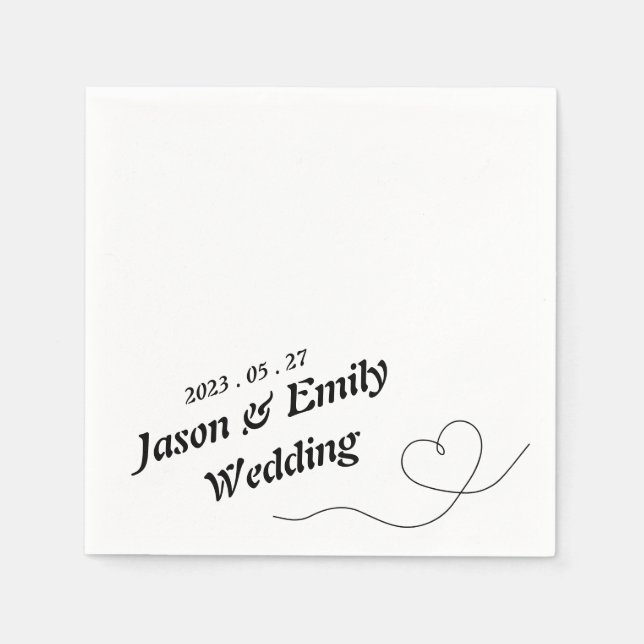 Serviette En Papier Coeur simple avec nom Mariage serviettes (Devant)