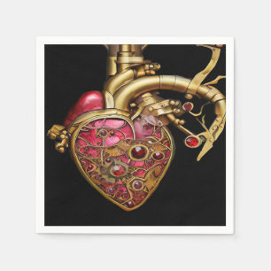 Serviette En Papier Cœur Steampunk Rubis et Engrenages Anatomiques