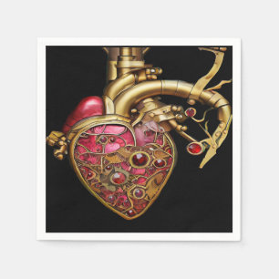 Serviette En Papier Cœur Steampunk Rubis et Engrenages Anatomiques