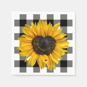Serviette En Papier Coeur Tournesol Ladybug sur Buffalo Plaid