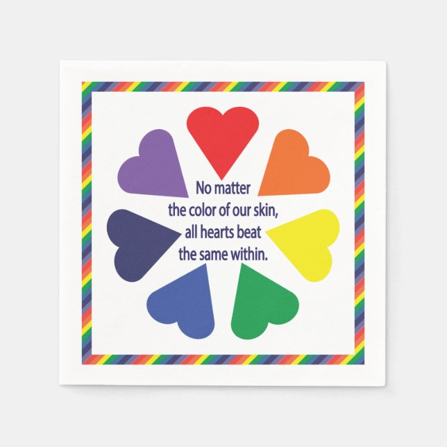 Serviette En Papier Coeurs arc-en-ciel (Devant)