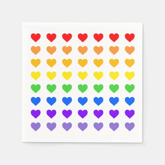 Serviette En Papier Coeurs arc-en-ciel (Devant)