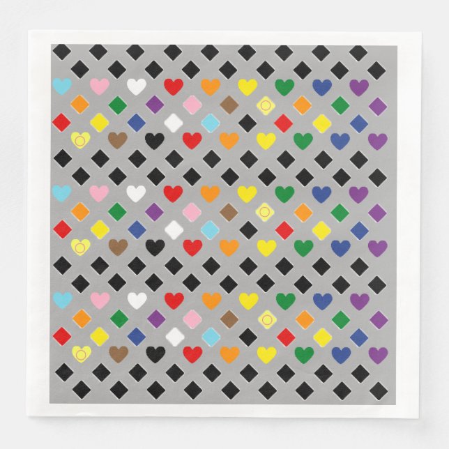 Serviette En Papier Coeurs arc-en-ciel (Devant)