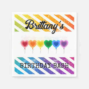 Serviette En Papier Coeurs arc-en-ciel colorés Nom des ballons Anniver