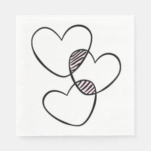 Serviette En Papier Coeurs d'amour mignons Mariage rose noir blanc
