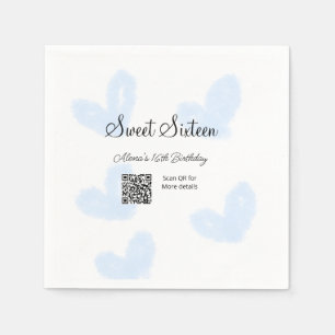 Serviette En Papier Coeurs d'aquarelle bleu QR Sweet sixteen anniversa