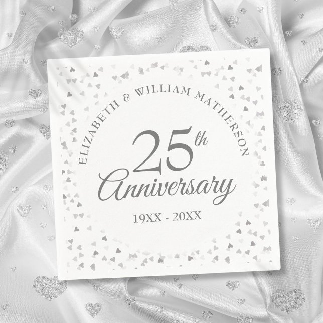 Serviette En Papier Coeurs d'argent du 25e anniversaire (25th Wedding Anniversary Silver Hearts Napkins)