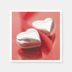 Serviette En Papier Coeurs d'argent Rubans rouges serviettes