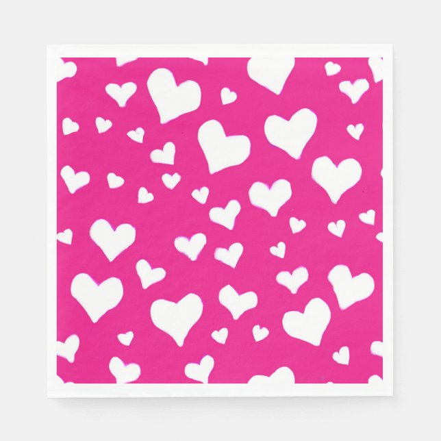 Serviette En Papier Coeurs de balaie blanche sur Fuchsia rose (Devant)