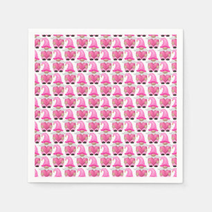 Serviette En Papier Cœurs de gnomes roses Bois scandinave Mignon
