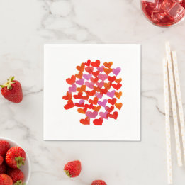 Serviette En Papier Coeurs de la Saint Valentin - rose et orange