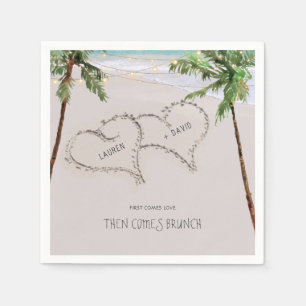 Serviette En Papier Cœurs de sable de plage Palmier tropical Mariage
