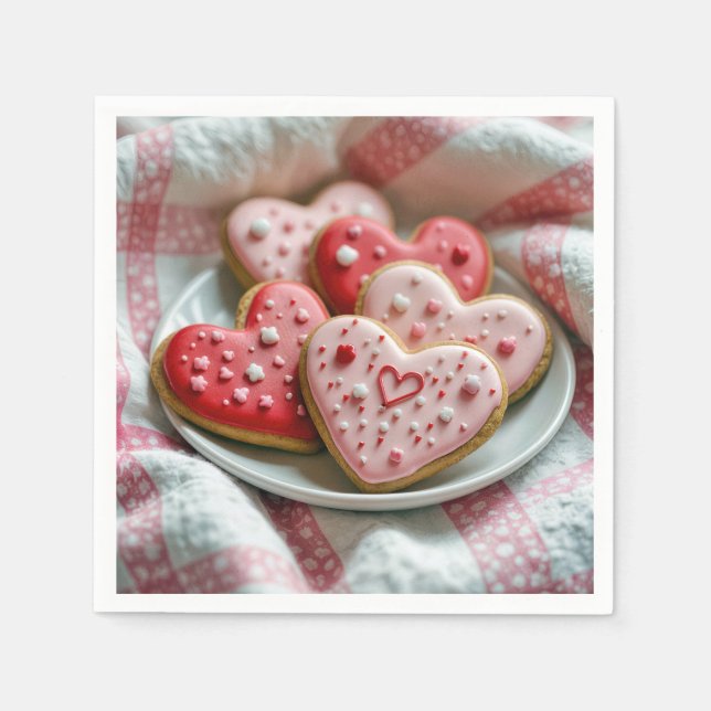 Serviette En Papier Coeurs de Saint Valentin Cookies (Devant)
