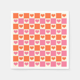 Serviette En Papier Coeurs de tableau de bord en rose, orange et crème
