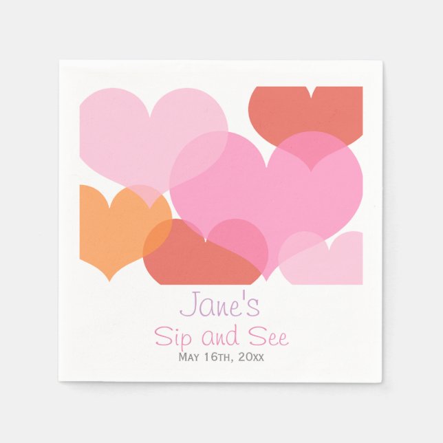 Serviette En Papier Coeurs doux Sip bébé et voir (Devant)