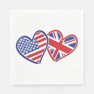 Serviette En Papier Coeurs du drapeau américain et britannique