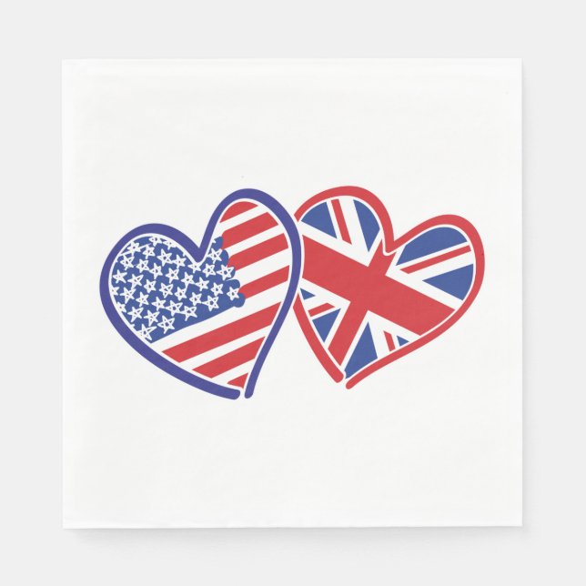 Serviette En Papier Coeurs du drapeau américain et britannique (Devant)